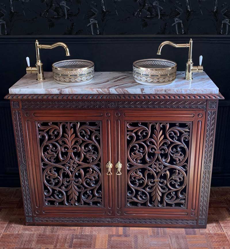 carved wood double vanity unit